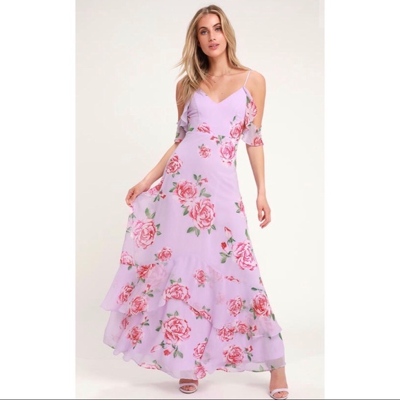 NWT Take You There Lavender Floral OTS Maxi Dress - Picture 2 of 4